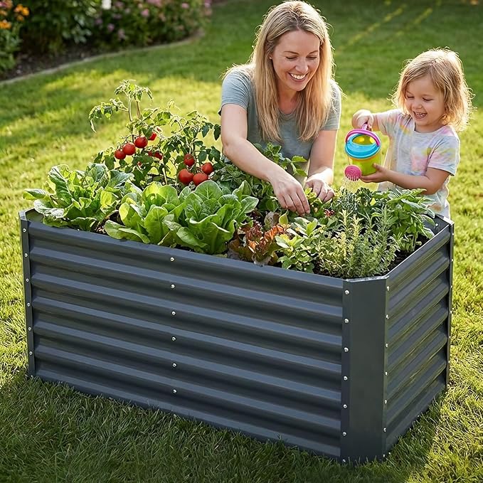 4x2x1.86ft (2 Pack) Raised Garden Bed - Galvanized Deep Root Planter Boxes Outdoor with Wing Nuts and Safety Edges for Gardening Vegetables, Flowers, Herbs, Succulents - Gray