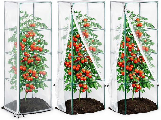 18" x 60" Garden Bird Netting, 3 Pack Tomato Cage Netting with Zipper, Fine Mesh Plant Protector for Tomato Trellis & Garden Protection