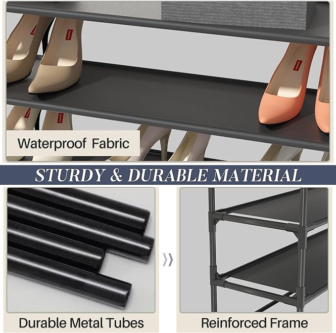 TY ARTS & CULTURE 2 Pack 3-Tiers Shoe Rack Organizer, Sturdy Metal Pipes & Durable Non-Woven Fabric, Shoe Rack for Closet Hold 24-30 Pairs, Shoe Rack for Entryway (Black)
