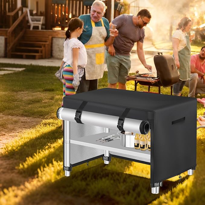 Outdoor Prep Table Cover with Split Zipper, Waterproof Patio Stainless Steel Metal BBQ Table Cover, Suitable for Outdoor Dining Table, Grill Table, BBQ Grill Cart, 30"L x 18"W x 34"H