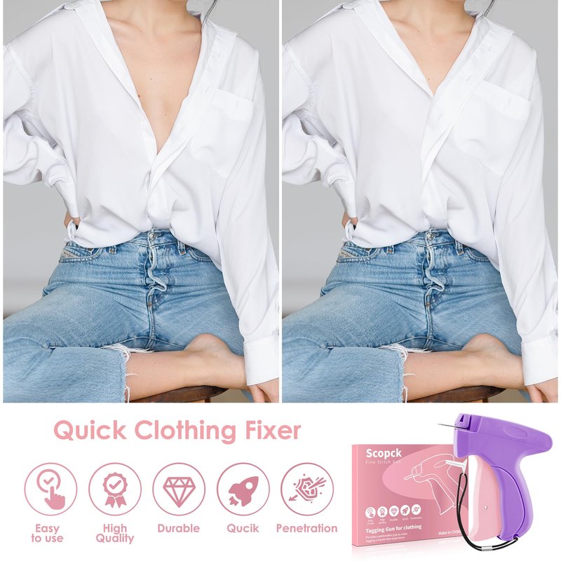 Stitch Gun for Clothes - Handheld Stitch Gun Quick Clothing Fixer - Tagging Gun - Includes 6 Needle, 1000 Black Fasteners & 1000 White Fasteners