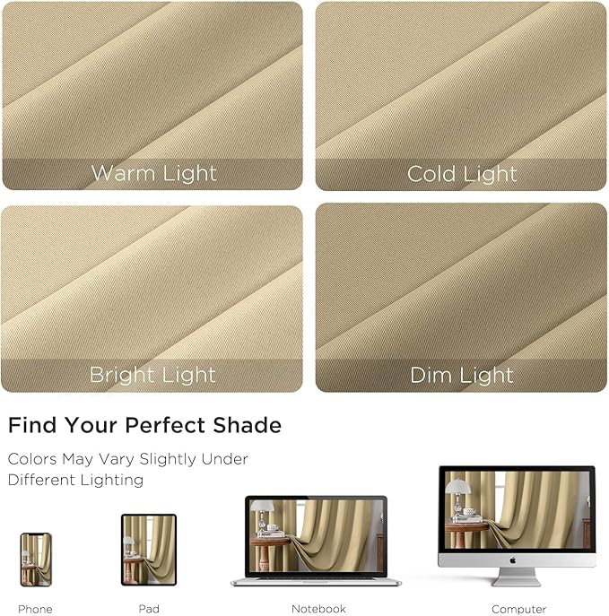 CUCRAF Beige Blackout Curtains 84 inch Length 2 Panels Set, Rod Pocket Room