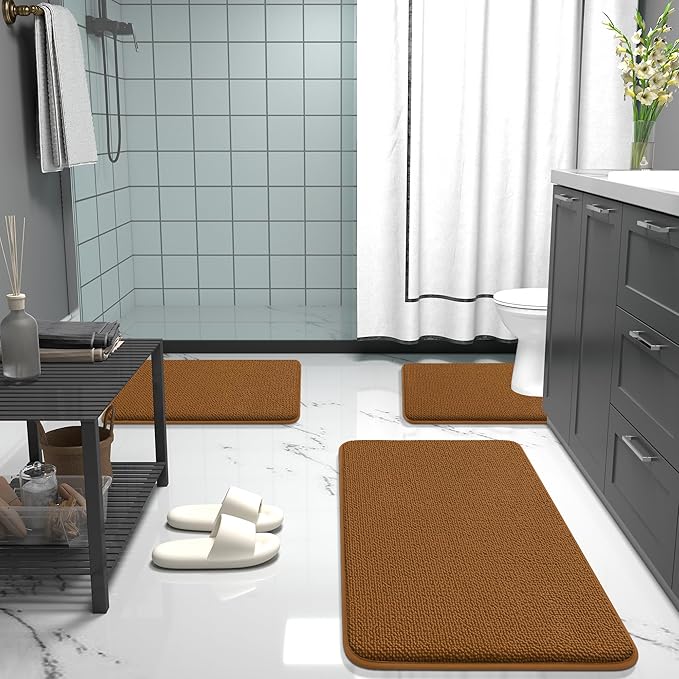 OLANLY Thick Memory Foam Bath Mat Rug 36x24, Extra Soft Absorbent Bathroom Rug, Quick Dry Bath Mats, Non-Slip, Machine Washable Carpet for Bathroom, Tub and Shower, Home Decor Accessories, Ochre