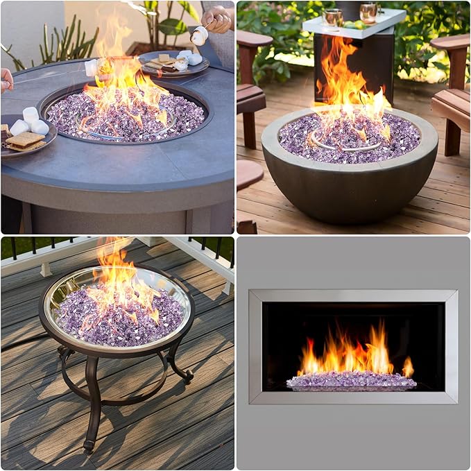 Mr. Fireglass 10 Pounds Fire Glass - 1/2 Inch High Luster Reflective Tempered Glass Rocks for Fireplace Fire Pit Table and Landscaping, Purple
