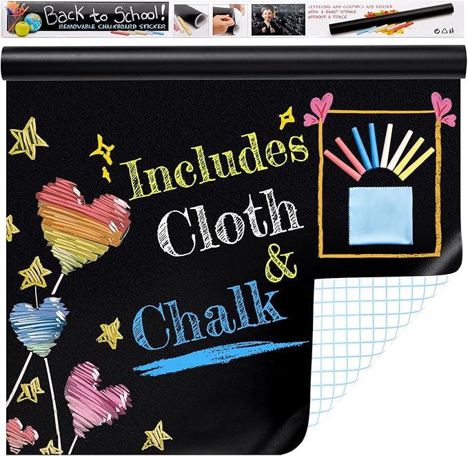 Chalkboard Wallpaper Peel and Stick, 17.5"x393.7" Blackboard Contact Paper Self