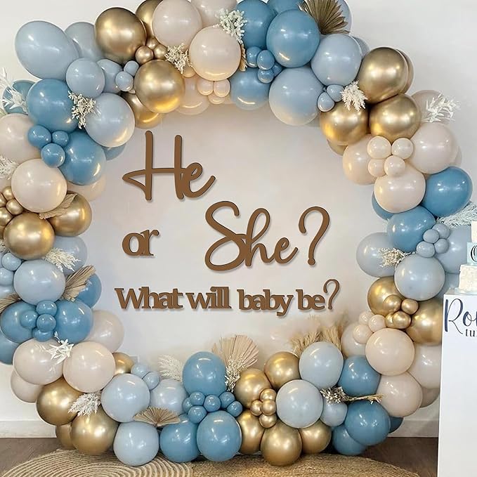Large Gender Reveal Decals for Backdrop Wooden Baby Shower Sign He or She What Will Baby Be Balloon Arch Decor Gender Reveals Welcome Sign Girl or Boy Party Stickers Pregnancy Party Banner Photo Props