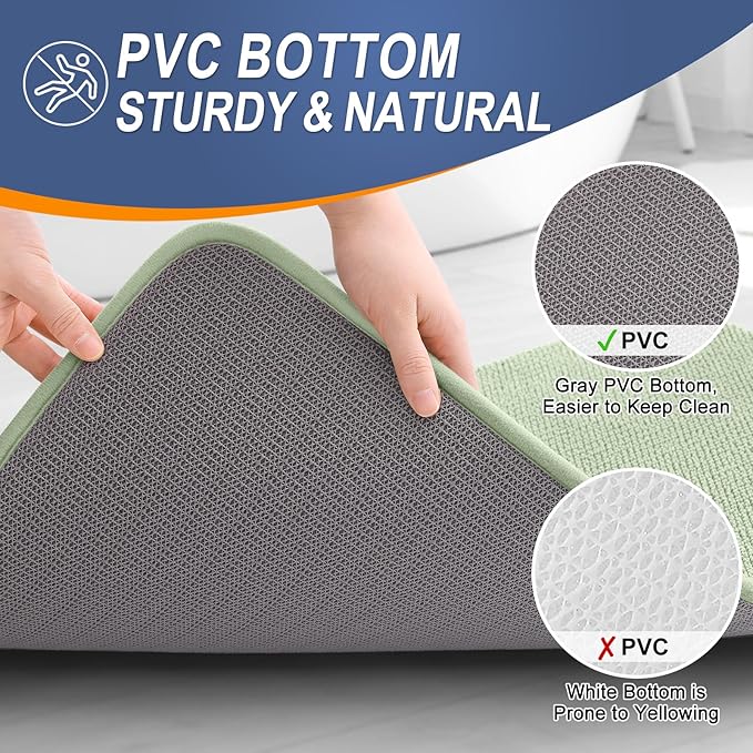 OLANLY Thick Memory Foam Bath Mat Rug 30x18, Extra Soft Absorbent Bathroom Rug, Quick Dry Bath Mats, Non-Slip, Machine Washable Carpet for Bathroom, Tub and Shower, Home Decor Accessories, Sage Green