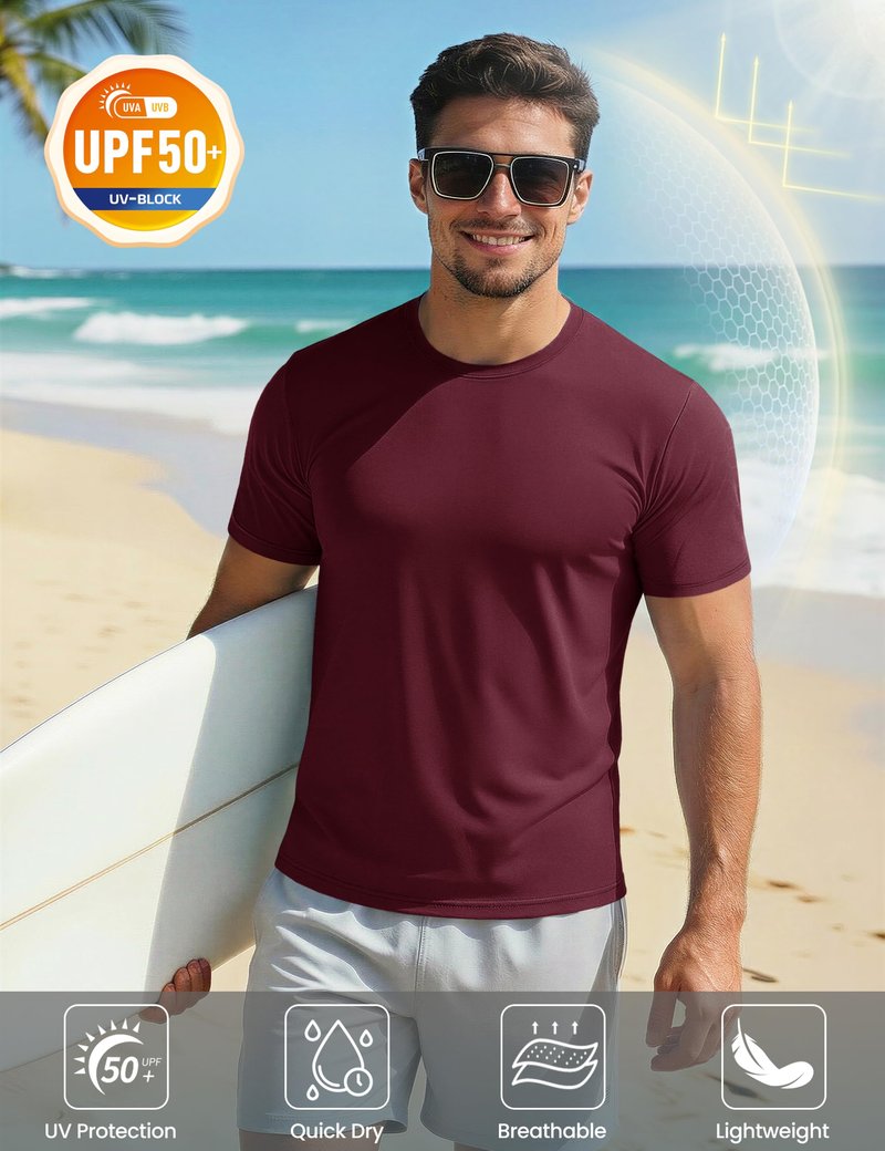 MAGCOMSEN Short Sleeve T Shirt Men UV Protection Moisture Wicking T Shirts Quick Dry Active Shirts Crew Neck T Shirts Wine