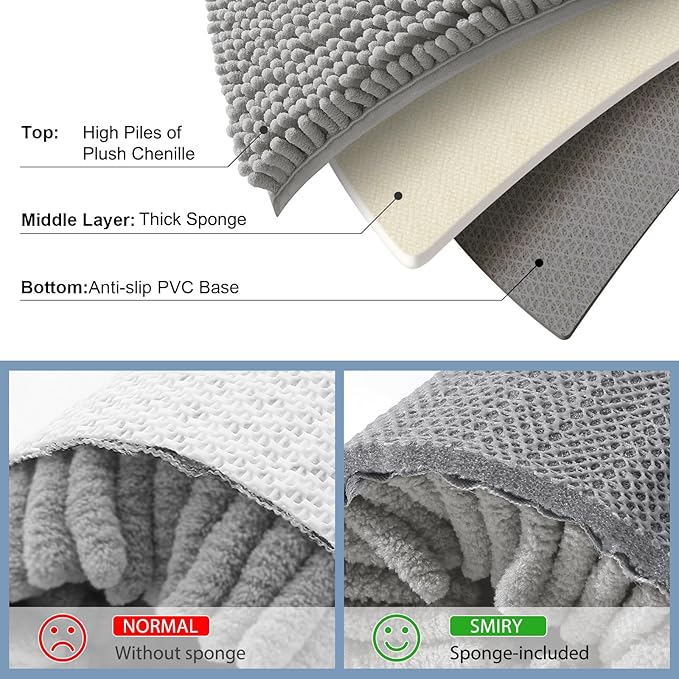 Smiry Luxury Chenille Toilet Rugs U-Shaped 24x24, Soft Absorbent Non-Slip Contour Bathroom Rugs for Toilet, Machine Washable Contoured Bath Mats, Light Grey