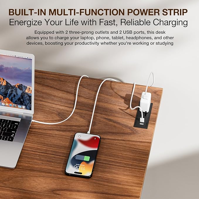 TEMI Small Computer Desk Folding Table - No Assembly, Compact 43.3" Foldable Desk with Power Outlets & USB Charging Port, Portable Small Office Desk, Ideal Mini Study Table for Narrow Spaces, Walunt