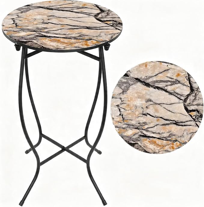 Indoor Side Table for Small Space, Versatile 21 Inch Tall Round Side Table for Drink Magazine, Weather Resistant Metal Small End Table for Living Room, Bedside, Bedroom, Easy Assembly