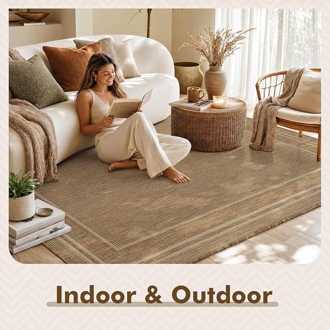 MontVoo-Outdoor Rug-Patio Rug 4x6 ft Polypropylene Indoor Outdoor Rugs Outdoor Carpet for Patio Deck Balcony Porch, Textured Weave, Durable for High Traffic, Fade-Resistant, Modern Neutral Brown
