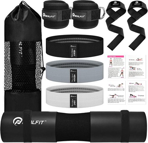 NEALFIT Barbell Pad Set for Squat & Hip Thrust - Extra Thick High Density Neck & Shoulder Support Cushion - Olympic Bar Pad for Weightlifting, Gym, Home Workouts