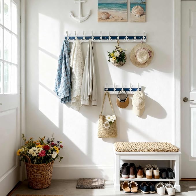 SKOLOO Coastal Coat Rack Wall Mount-38-1/8 Beach House Entryway Wooden Coat Hook