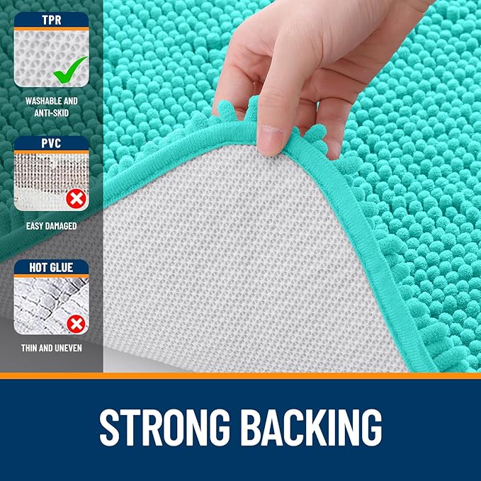 OLANLY Bathroom Rugs 70x46, Extra Soft Absorbent Chenille Bath Rugs, Rubber Backing Quick Dry, Machine Washable Bath Mats for Bathroom Floor, Tub and Shower, Home Decor Accessories, Teal