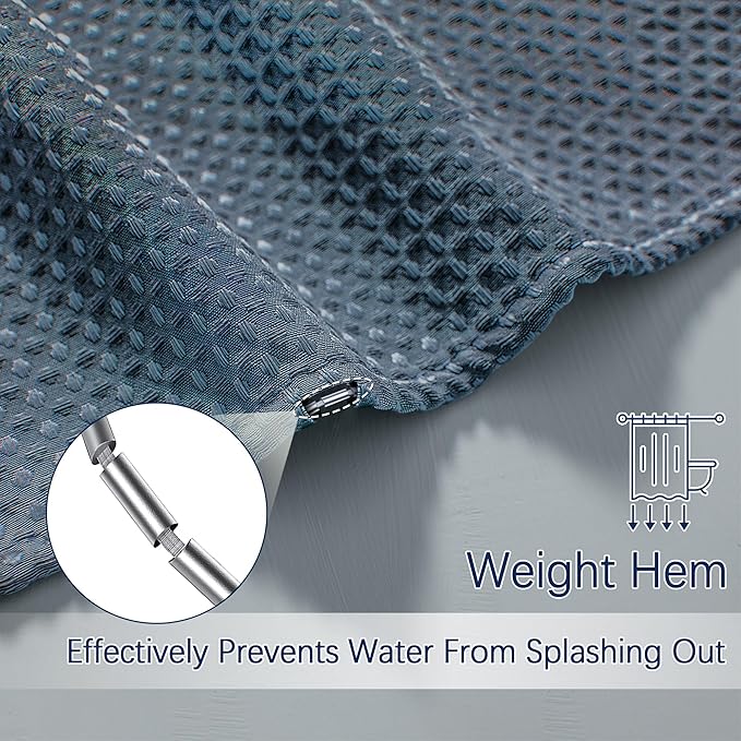 Extra Long Royal Blue Waffle Water Repellent Shower Curtain 96 Inches, 256GSM Heavy Duty Shower Curtain for Bathroom, Hotel Quality Bath Curtain Set with 12 Hooks, 72Wx96H
