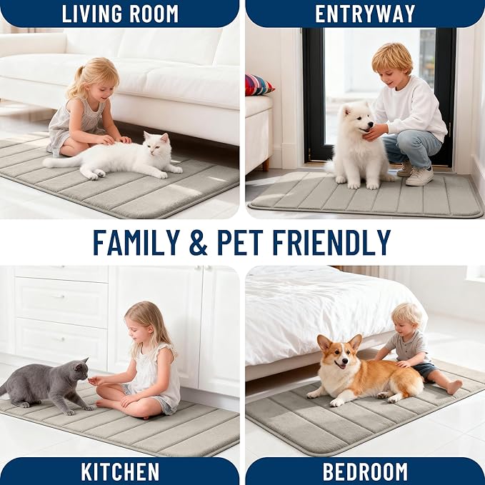 OLANLY Memory Foam Long Bathroom Rugs Runner 47x24, Super Soft Absorbent Bath Mat, Quick Dry, Machine Washable Shower Floor Rugs, Bathmat Carpet, Bathroom Home Decor Accessories, Warm Taupe