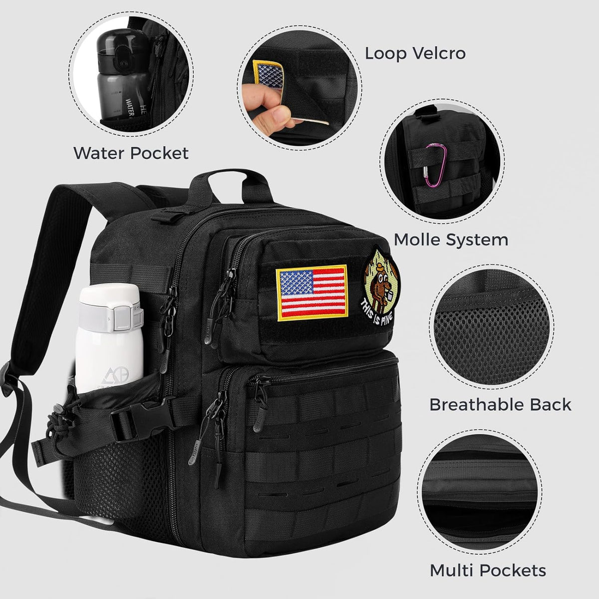 Skiennix 9L Mini Tactical Backpack - Small Military Gym Bag for Men & Women | Black Molle Daypack