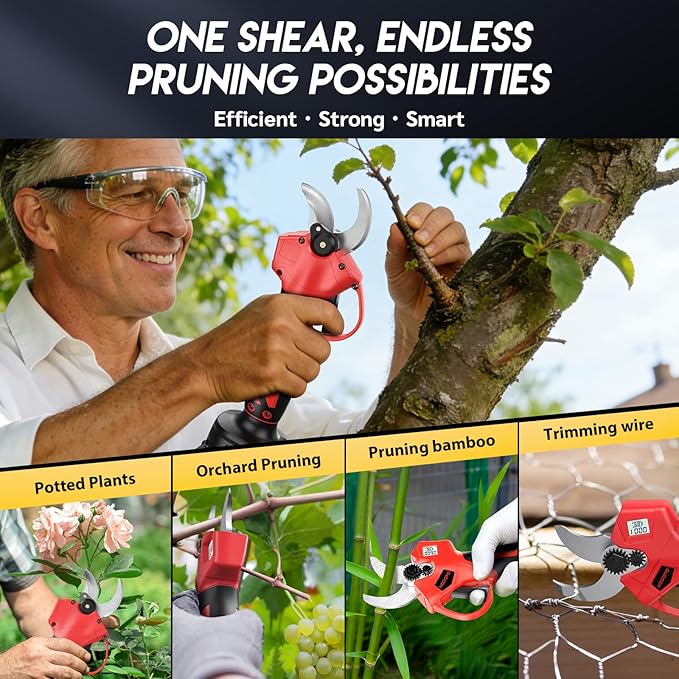 Electric Pruning Shears,1.4" Cutting Diameter Cordless Power Pruner with LCD Display, Brushless Motor Pruning Shears with One 2000mAh Rechargeable Batteries for Garden Tree Pruner Branch