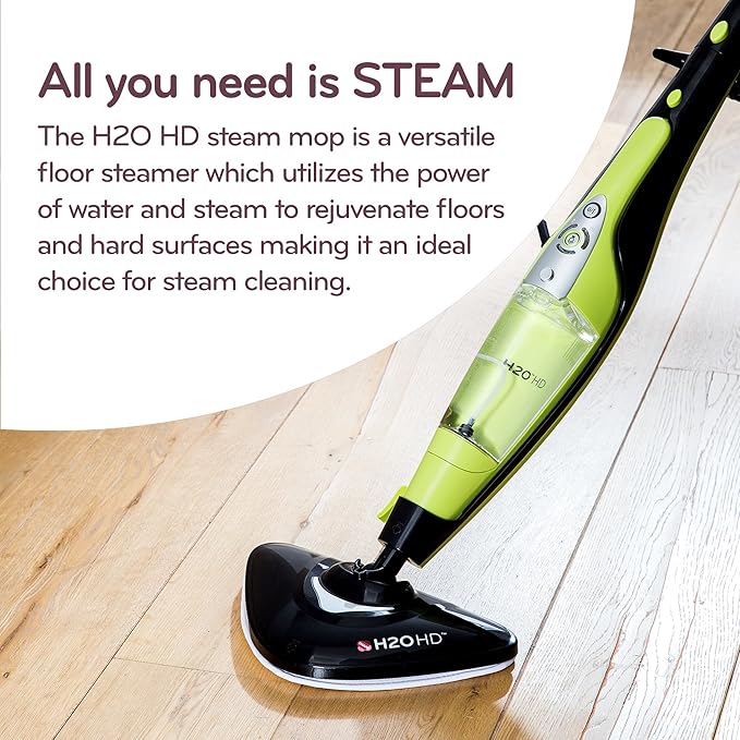 H2O HD Steam Mop & Handheld Steam Cleaner | 3-in-1 Floor Steamer | 1500W Power & 450ml Removable Tank | Foldable Storage | Hardwood, Tile & Laminate Cleaner