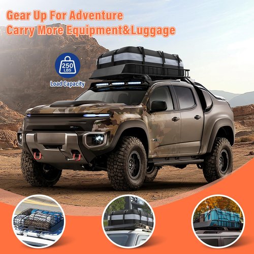 Heavy Duty Universal Rooftop Cargo Carrier Roof Rack, 64"x36"x5" Roof Rack Basket with 20 Cu.Ft Waterproof Bag, for SUV, Truck and Van, 250lbs Capacity, Corrosion Resistant, Steel Construction