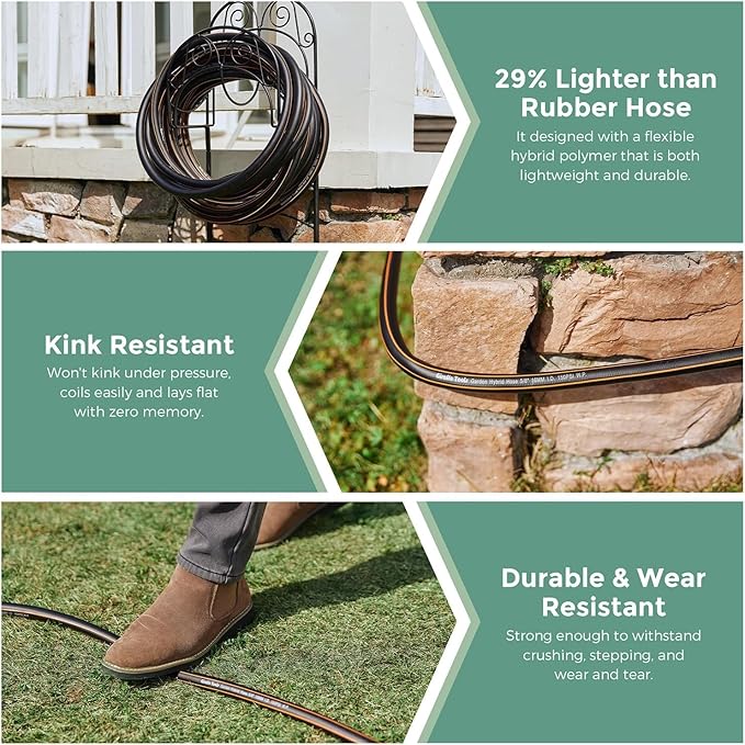 Giraffe Hybrid Garden Hose 5/8" x 50ft, Custom Length, NO Kink, Flexible, Leakproof Hose with Male to Female Fittings, 600 Burst PSI