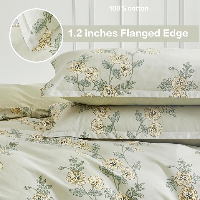 SAPHREAS Green Leaf Cotton Duvet Cover Set Full Size 3pcs Tropical Botanical Yellow Flower Bedding Comforter Cover Set 1 Duvet Cover 2 Pillow Shams, Comforter Not Included