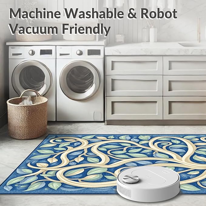 Flatwoven High Traffic Area Rug 3x5, Ocean Treasure Marine Life Bathroom Contour Ensemble, Non Slip, Stain Resistant, Washable Area Rugs for Living Room, Bedroom (Blue, 3x5)