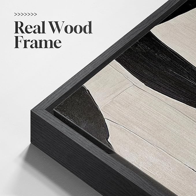 Framed Black and Beige Abstract Wall Art, 2 Piece Canvas Prints Paintings