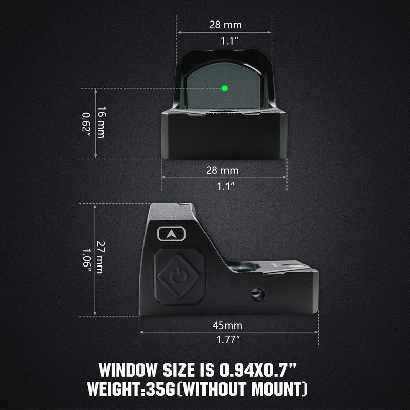 ohhunt 2 MOA Red Dot Sight | Green Dot Sight Micro Reflex Sight Shake Awake Optic Compatible with Picatinny Mount or RMR Footprint (Green Dot 2 MOA)