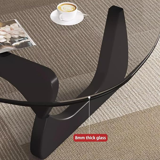 EASYSOUL Modern Glass Coffee Table, 32.68" D x 22.44" W x 15.75" H, Abstract Round Tea Tables for Living Room Home Office Industrial Cocktail Tables (Black-Gray Glass, 32.68")