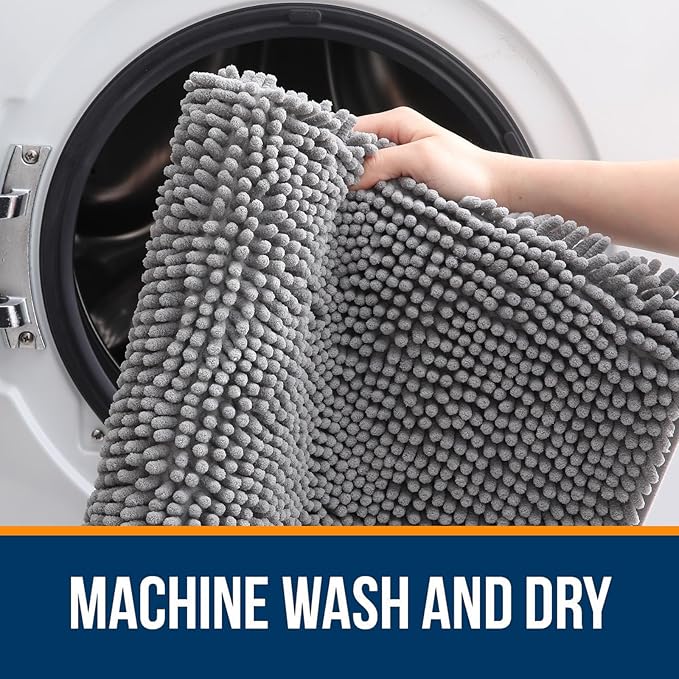 OLANLY Bathroom Rugs 59x20, Extra Soft Absorbent Chenille Bath Rugs, Rubber Backing Quick Dry, Machine Washable Bath Mats for Bathroom Floor, Tub and Shower, Home Decor Accessories, Grey