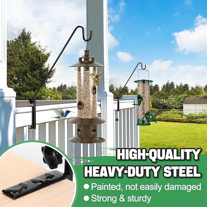 Biubee 4Pack Deck Bird Feeder Hanger for Railing- Heavy Duty Steel Stable Deck Railing Plant Hanger Outdoor, with Adjustable 3.1" Clamp, Deck Hook for Bird Feeder Plant Hangers Lanterns, 13.8 Inches