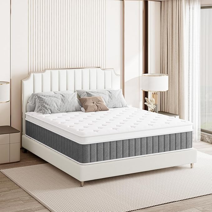 King Mattress, 14 Inch Hybrid Mattresses with Pocket Springs, Medium Firm King Size Mattress in a Box, Upgraded Support