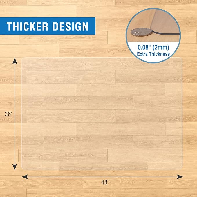 Clear Chair Mat, 48" x 36" Office Chair Mat for Hard Floors, Floor Protector Desk Mat for Gaming, Vinyl Floor Mat for Home Office Kichen Living Room, Clear