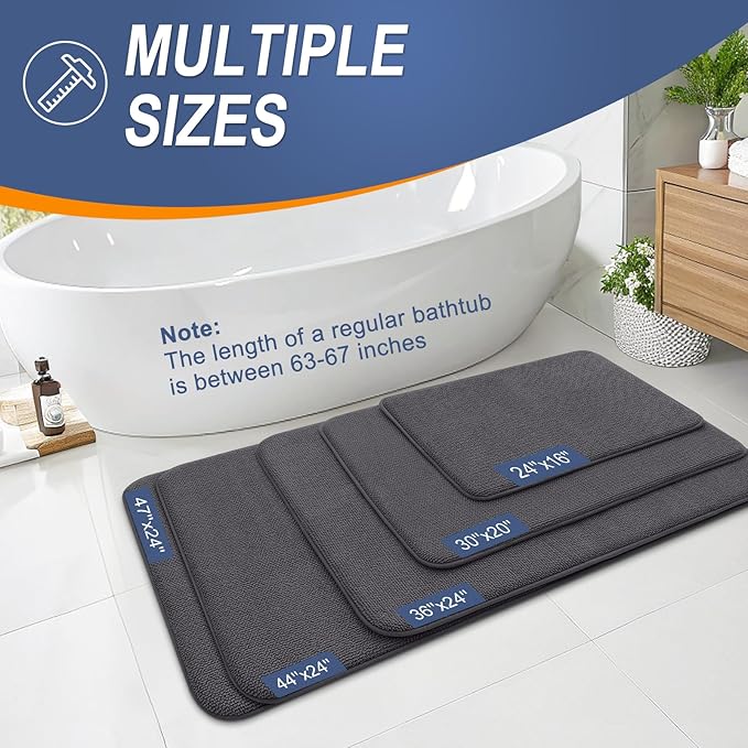 OLANLY Thick Memory Foam Bath Mat Rug 44x32, Extra Soft Absorbent Bathroom Rug, Quick Dry Bath Mats, Non-Slip, Machine Washable Carpet for Bathroom, Tub and Shower, Home Decor Accessories, Dark Grey