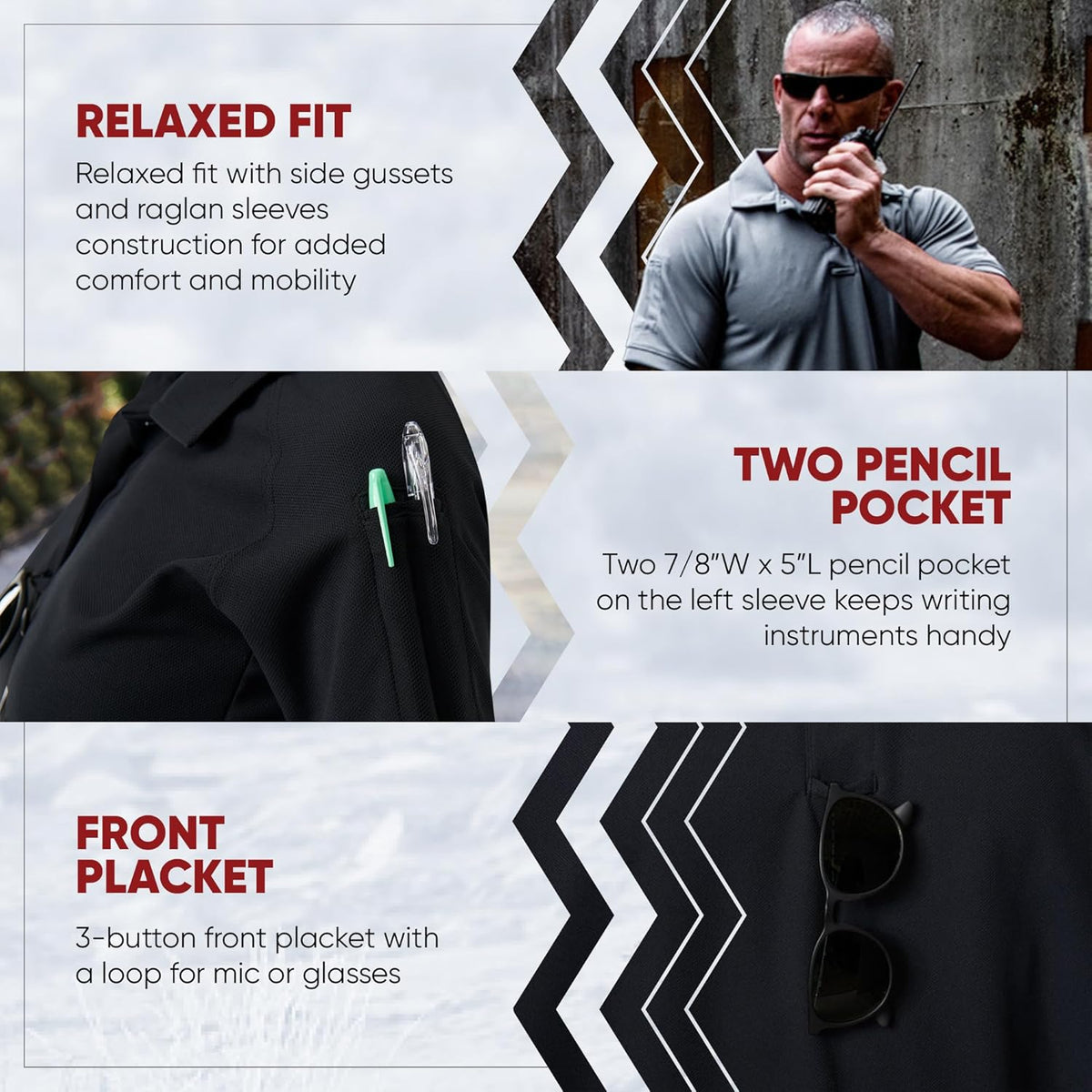 Vertx Tactical Polo Shirt for Men - Short Sleeve, Breathable & Temperature Regulating, Ideal for Police & Security