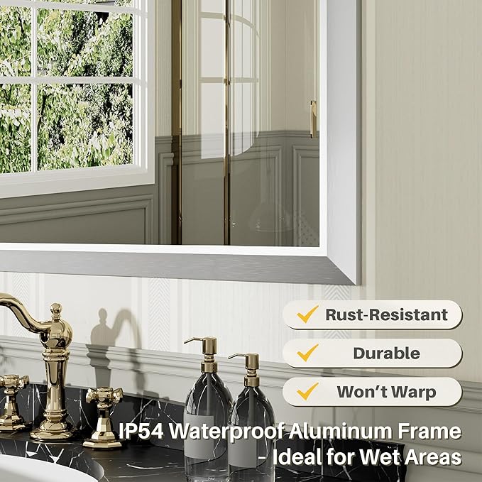 48x30 Inch Brushed Silver Bathroom Mirror