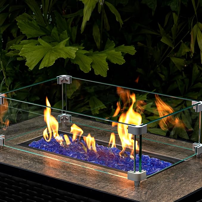 GASPRO 20 lbs Fire Glass for Propane Fire Pit, 1/2-Inch Decorative Firepit Glass Rock for Gas Fireplace, Ocean Blue
