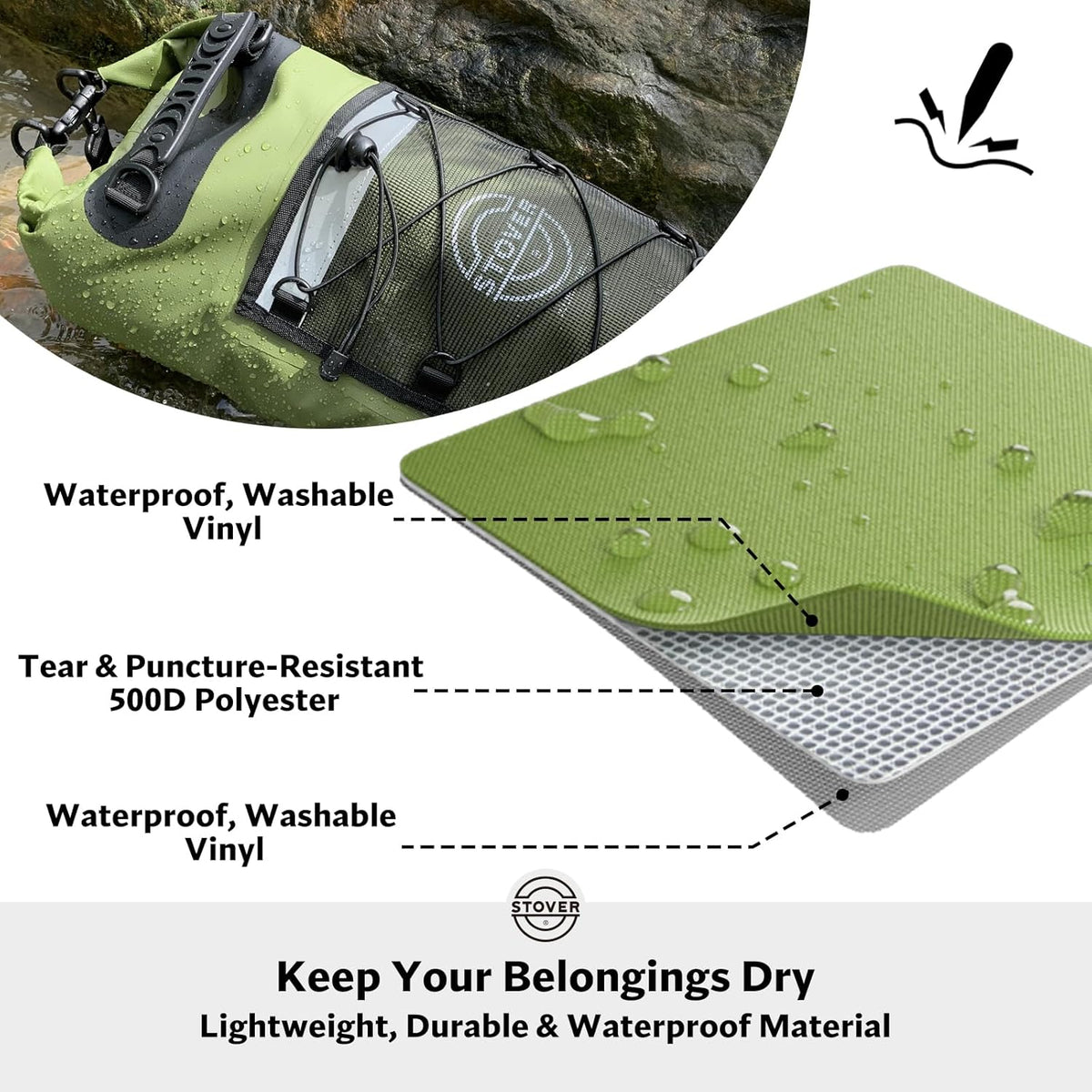 STOVER Waterproof Dry Bag | Roll-Top Backpack with Phone Case for Kayaking, Hiking & Camping - 5L to 55L