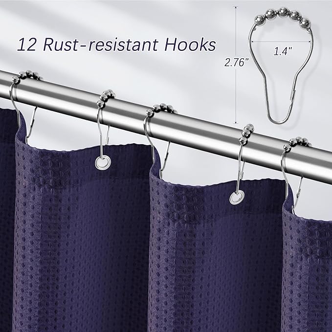 Extra Long Purple Bathroom Decor Waffle Shower Curtain 96 Inches 256GSM Heavy Duty Shower Curtain Set, Hotel Quality Water Repellent Modern Shower Curtains with 12 Hooks,72Wx96H
