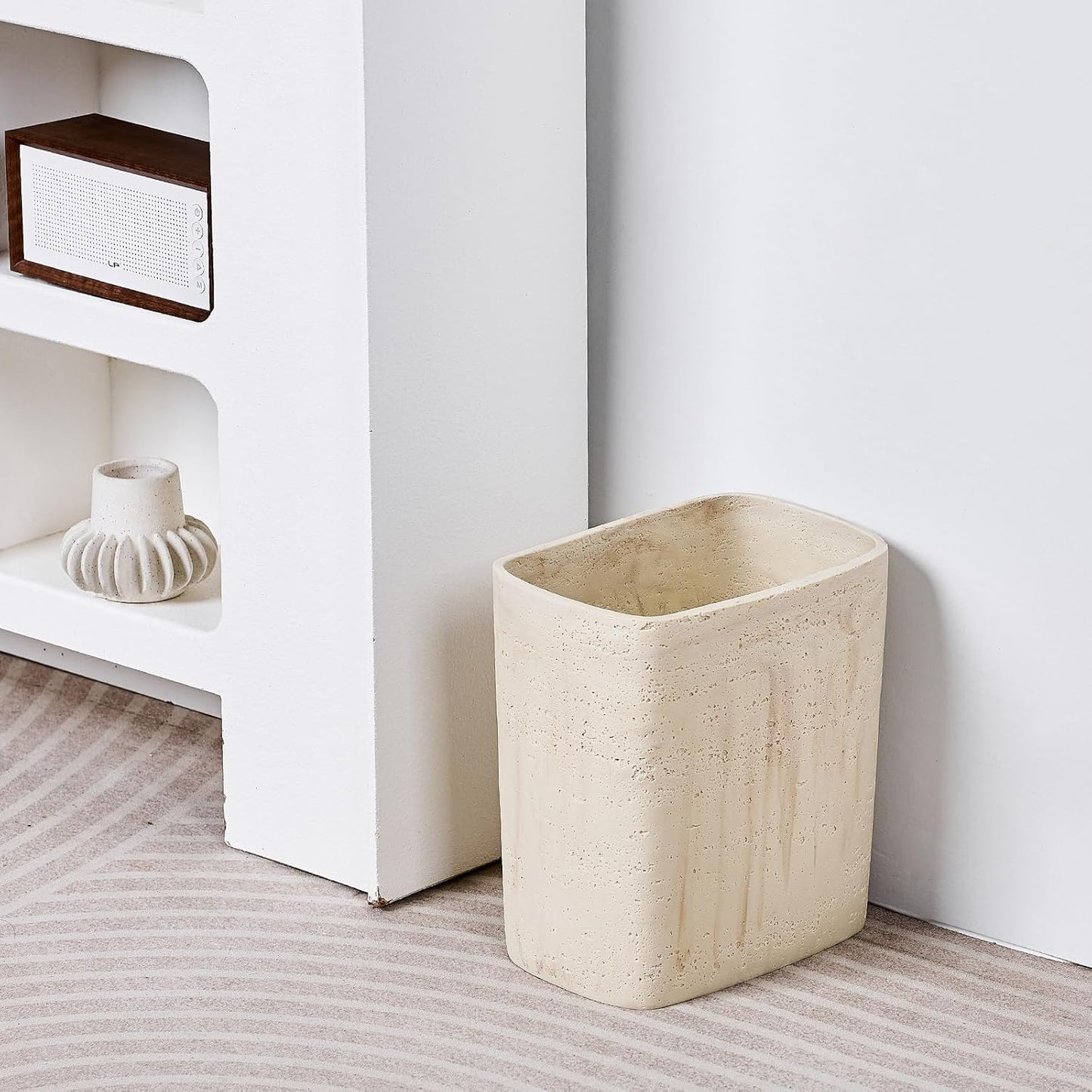 Polytree Natural Travertine Textures Bathroom Trash Can 1.8 Gallon(7 Liter) Small Kitchen Garbage Can,Living Room Bedroom Trash Can, Decor Wastebasket for Home Office (Handmade of Resin)