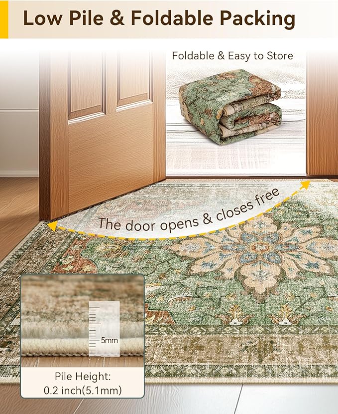 Area Rugs 2'6''x8' Runner Rug Non Slip Washable for Kitchen Hallway Bedroom Beside Laundry Room Bathroom Rug, Floor Carpet, Brick Red Rust Neutral Brown Burnt Orange Green