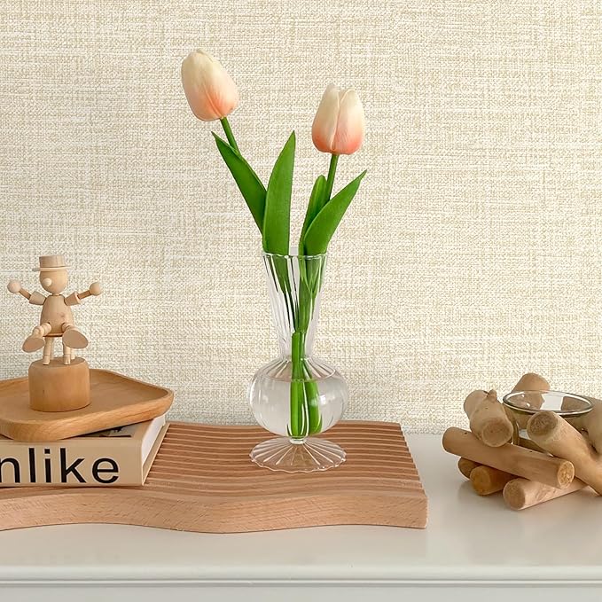 Beige Grasscloth Peel and Stick Wallpaper 17.3"x1200" Faux Linen Textured