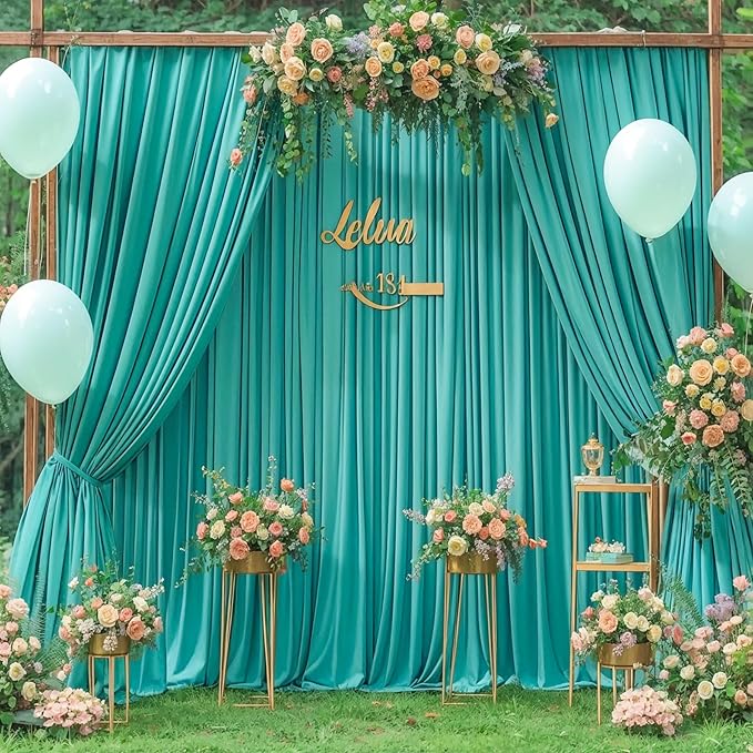 4 Panels Turquoise Backdrop Curtain for Parties Wrinkle Free Photo Backdrops Drapes Background Fabric Decoration for Baby Shower Wedding Birthday Party 20ft(W) x 10ft(H)