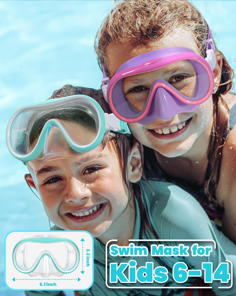Seago Kids Swim Goggles with Nose Cover for Girls Boys Youth, 2 Pack Clear Vision Swimming Goggles Swim Mask Pool Goggles No Leaking Tempered Glasses for Kids 6-14 4-7 8-14 3-5 8-12 3-6
