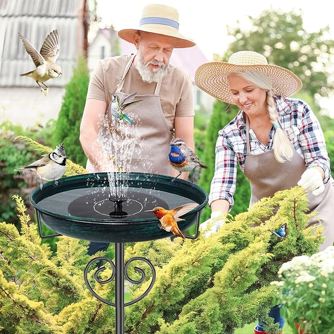 Metal Bird Bath for Outdoor, Garden Freestanding Birdbaths & Birdfeeders with Removable Bird Baths Feeder Bowl with 5 Prong Base Stake for Outside Garden Patio Yard Lawn Decor (Vintage Green)