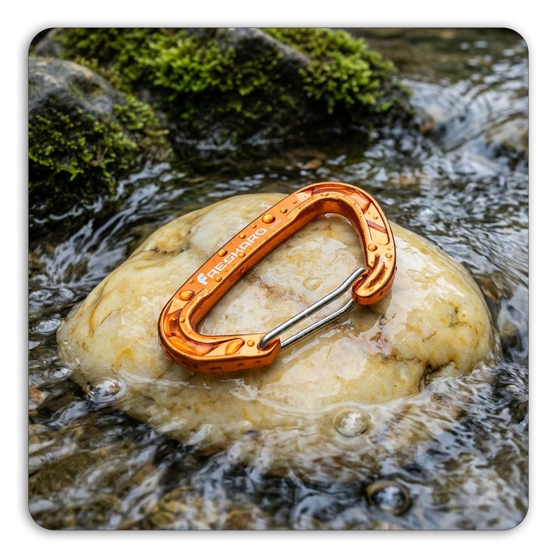 FresKaro Wire gate Carabiner Clips, 15kN WireGate Caribeener Heavy Duty, Caribeaner Spring Snap Hooks, D Ring, Strong, Lightweight, 4Pack for Keychain, Key, Gym, Outdoor Camping, Medium Size, Orange