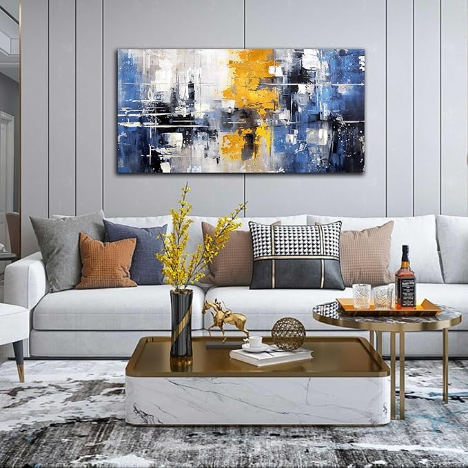 ZHAOSHOP Blue Wall Art for Living Room - Abstract Wall Decor for Office - Modern Minimalist Wall Art for Bedroom Size 24" x 48"