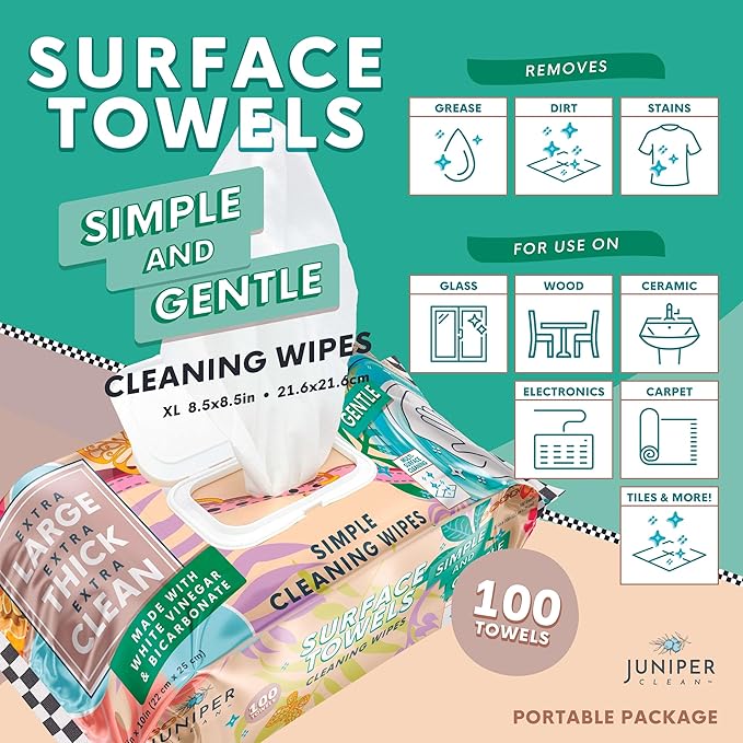 6 Packs Surface Cleaning Wipes, Thick & Large Dispose, All-Purpose Cleaner for Bathroom, Kitchen, Office, 100 Count Soft Flow, Biodegradable, Mix Scent